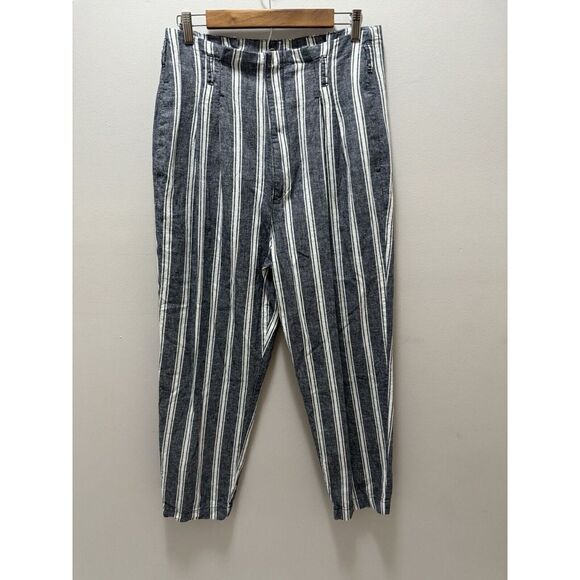 Abercrombie & Fitch High Waist Paper bag Linen Striped Cropped Size Large - Picture 1 of 9